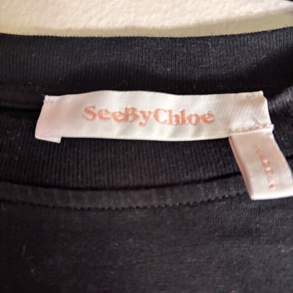 See by Chloe Black Ruffle Cropped T-Shirt Oversized Size M - Picture 2 of 4